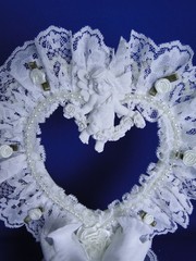 New Elegant Wedding Caketopper with Love Doves , lacy heart background #268