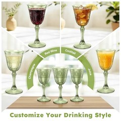 Plastic Wine Glasses, Unbreakable Wine Cups with Stem 6oz 12 Green-Flower