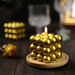 2 GOLD Bubble Cube Unscented Paraffin Wax CANDLES Wedding Centerpieces Events