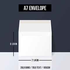 A7 Bright White Invitation Envelopes, 5 1/4 x 7 1/4, 28lb Bond/70lb Text, 100 Pk
