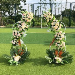 2X Connected Circle Wedding Hoop Stand Arch Blossom Flower Garland Arbor Pillars