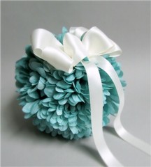 HANDMADE Turquoise Blue SILK Flower WEDDING Pomander Kissing Ball Decor Sphere