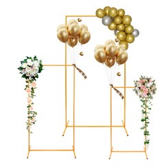 3-Piece Gold Freestanding Backdrop Stands Rectangular Balloon Frame for Wedding