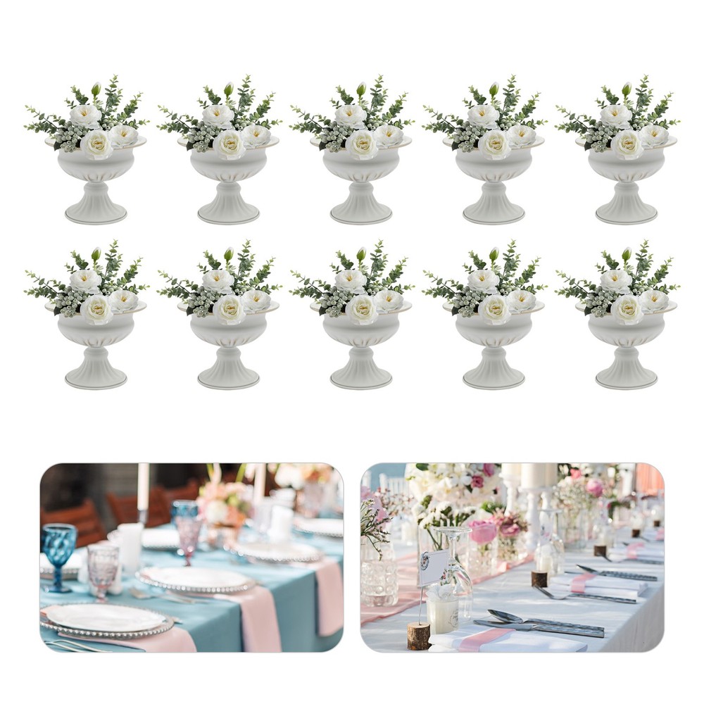10 Pack Metal Vase Small Table Decor White Gold Wedding Centerpiece Flower Vase