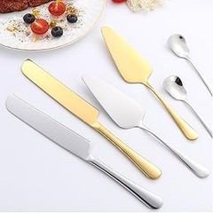 Wedding Cake Knife and Server Set, 2Pcs Stainless Steel Cake Cutting Set, Silver