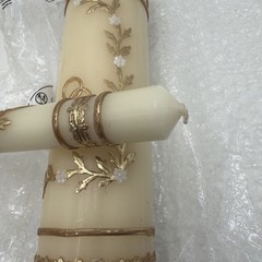 Will & Baumer Wedding Unity Candle Set Flowers Rings Gold Leaf 3 Pc