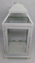 White 10 1/2” Hanging Candle Lantern Wedding Center Piece w/ Clear Glass Decor