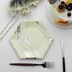 50 pcs 8.5″ Hexagon Paper Salad Plates Marble Design Disposable Tableware