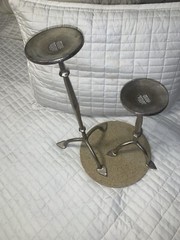 West Elm Set/2 WROUGHT ALUMINUM CANDLE STAND CANDLE HOLDER PILLER 18.5” & 12”
