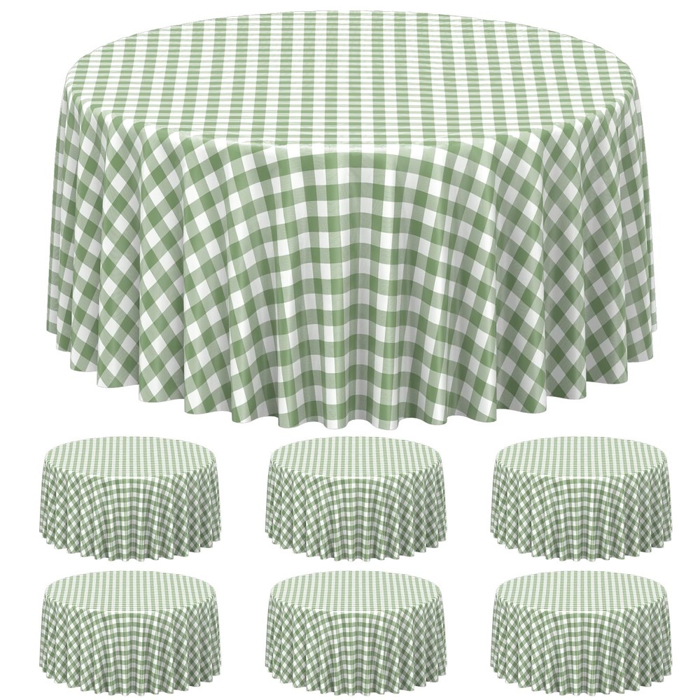 6 Pcs Sage Green Gingham Tablecloth Decorations, Disposable Round Green