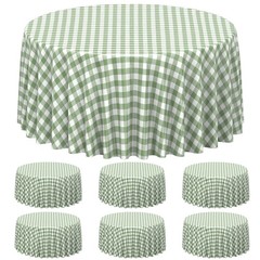 6 Pcs Sage Green Gingham Tablecloth Decorations, Disposable Round Green