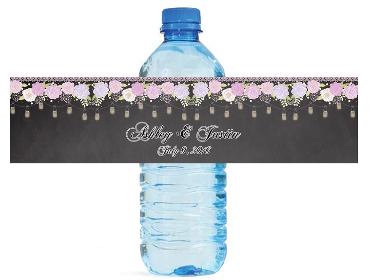 Chalkboard Flowers & Hanging Mason Jars Wedding Anniversary Water Bottle labels