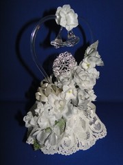 New Elegant blown glass heart, twin bells, 25th Wedding Anniversary Caketop #48