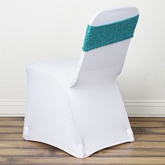 10 Turquoise Spandex Sequined CHAIR SASHES Ties Wraps Wedding Party Decorations