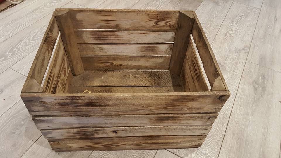 6 x BURNT TOURCHED WOOD VINTAGE WOODEN APPLE FRUIT CRATE RUSTIC OLD BUSHEL BOX