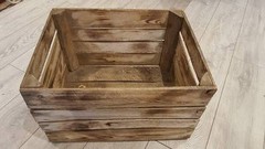 6 x BURNT TOURCHED WOOD VINTAGE WOODEN APPLE FRUIT CRATE RUSTIC OLD BUSHEL BOX