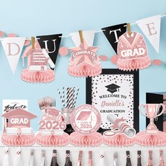 2026 Pink Graduation Decorations Honeycomb Centerpiece for Rose Gold