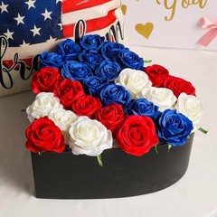 12PCS Artificial Silk Flowers Realistic Roses 12Pcs Flowers Red, White, Blue