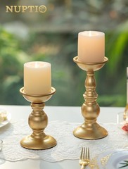 2 Pcs Gold Pillar Candle Holders, Candlestick Most Ideal for S + L,