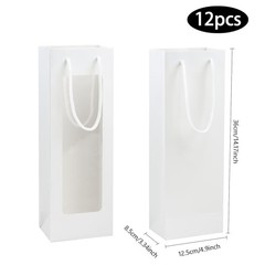 12Pcs Wine Gift Bag with Clear Window Large 14.1″ 1 Count (Pack of 12) White