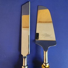 Cake Server Glass Acrylic Multicolored Handles Zebra Stripes 2 Piece Pie Slicer