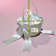 White Satin Flower Girl Basket Faux Pearl Handle Bowknot 8″ x 5″ x 5″ Wedding