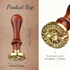 3D Bee Wax Seal Stamp, 0.98′ Brass Stamp Head with Wooden Handle for Invitations