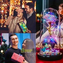 LED Eternal Galaxy Rose in Glass Enchanted Forever Flower Thanksgiving Xmas Gift