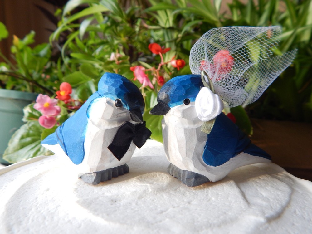 Tufted Titmouse Bird Cake Topper Bride Groom Love Wedding Engagement Wood Statue