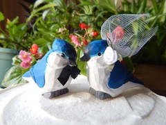Tufted Titmouse Bird Cake Topper Bride Groom Love Wedding Engagement Wood Statue