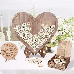 Elegant Wooden Wedding Guest Book w/ 88pcs Hearts and Stand Reception Guestbook