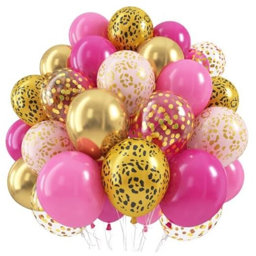 Hot Pink Cheetah Balloons, Pastel Pink Metallic Gold Leopard Hot Pink Gold