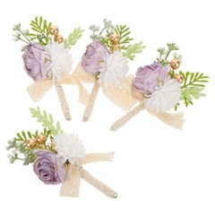 4 Pcs Groom Groomsmen Boutonniere Bridegroom Brooches Artificial Flowers