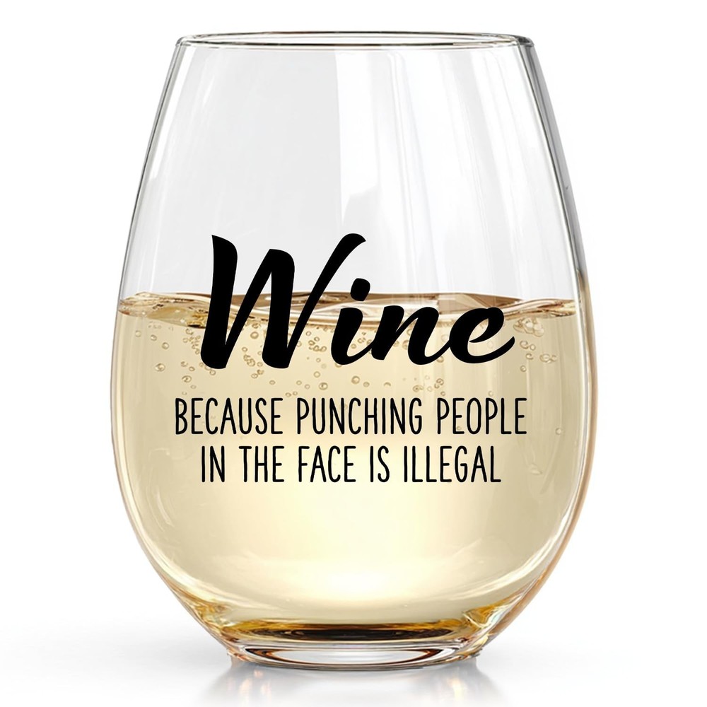 Wine Because Punching People in the Face is Illegal – Funny 15oz Stemless Win…