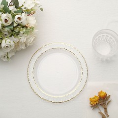 7.5″ Clear Round Plates Hammered Gold Trim Wedding Disposable Tableware