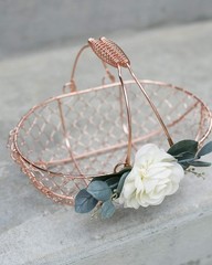 Ragga Wedding Rose Gold Flower Girl Basket Copper Colored Wire And Eucalyptus