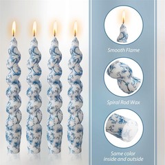 Gedengni Spiral Candle Sticks Printed Candlestick,Set of 4 Long 2D4T-BLUFLW