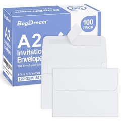 100 Pack White A2 Paper Envelopes Peel & Seal A2(4.375×5.75 Inches),
