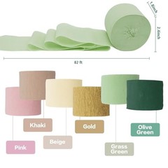 Crepe Paper Streamers Party Decorations – 6 Rolls Grass Green Gold Pink Olive
