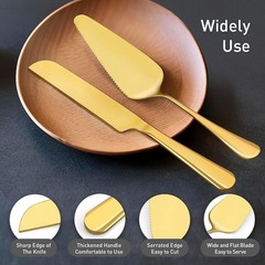 Wedding Cake Knife and Server Set Stainless Steel Gold Cake Cutting Set for