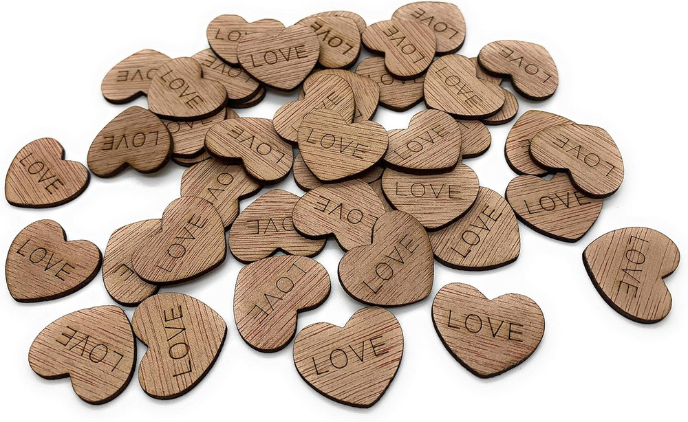 Wooden Heart Confetti ~ Love ~ Wood Hearts, Wood Confetti Engraved Love Hearts-