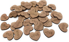 Wooden Heart Confetti ~ Love ~ Wood Hearts, Wood Confetti Engraved Love Hearts-