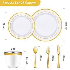 Goodluck 150 Pieces Gold Disposable Plates For 25 Guests Plastic Party Wedding