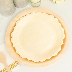 12 Round 9″ Natural Birch Wood Dinner Plates Scalloped Rim Party Events Supplies