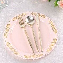 10 Blush Round 10″ Salad Plates Gold Trim Party Wedding Catering Disposable Home
