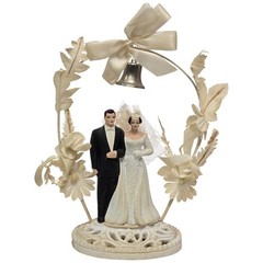 Vintage Wedding Cake Topper Bride and Groom Brown Hair Brunette 1950s