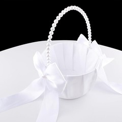 2 PCS White Wedding Flower Girl Basket Pearl Handle Cute Flower Basket
