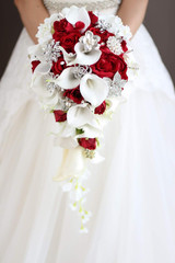 Romantic Red Calla Lily & Rose Bridal Bouquet with Pearls & Diamonds