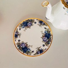 Royal Albert Moonlight Rose Teapot Trivet – English China Coaster, Blue Floral V