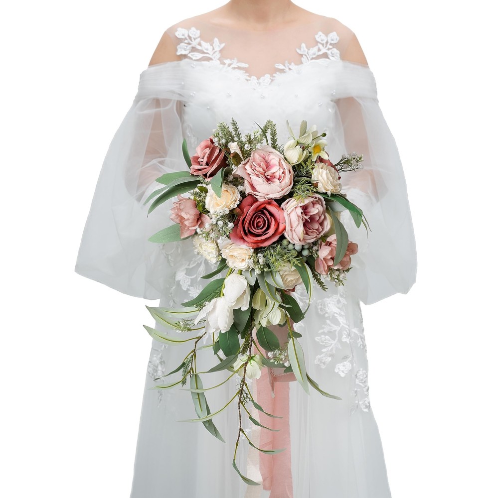 12 Inch Dusty Rose Bridal Bouquet, Cascading Bouquet,Wedding Bouquet,for Wedd…